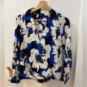 The Limited Blue/White Floral Long Sleeve Sheer Shirt